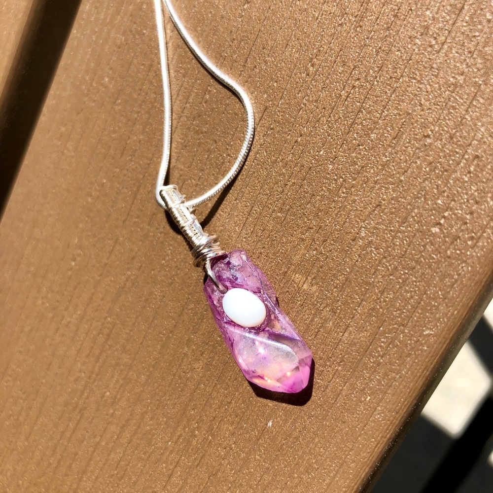 Rose Aura Quartz w/Opal Handmade Necklace